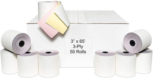 3 Ply Cash Register Rolls 3-1/8" X 65', Box of 50